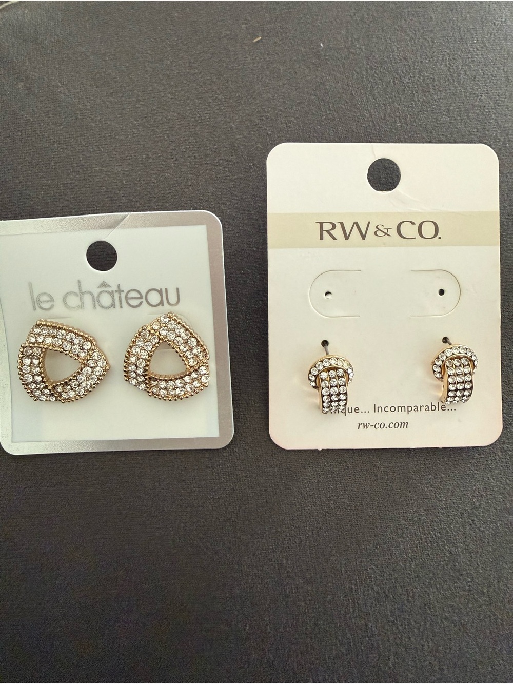 le chateau + RW+Co Gold-Tone Clear Crystal Teardrop Stud Earrings